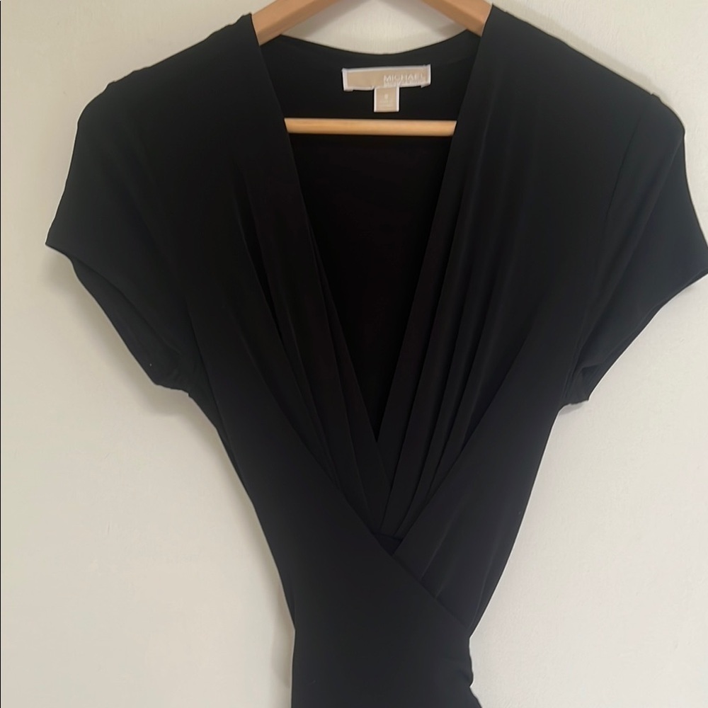 Michael Kors Black A-line V-neck High-Low Tie Waist Maxi Dress 8 - Picture 3 of 8